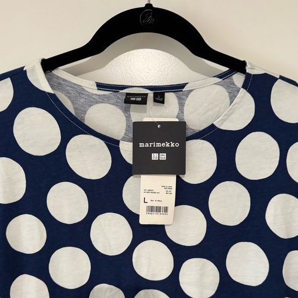 🆕 MARIMEKKO ✨Uniqlo Polka dot dress Pockets retired rare navy blue | Sz L - Picture 2 of 4